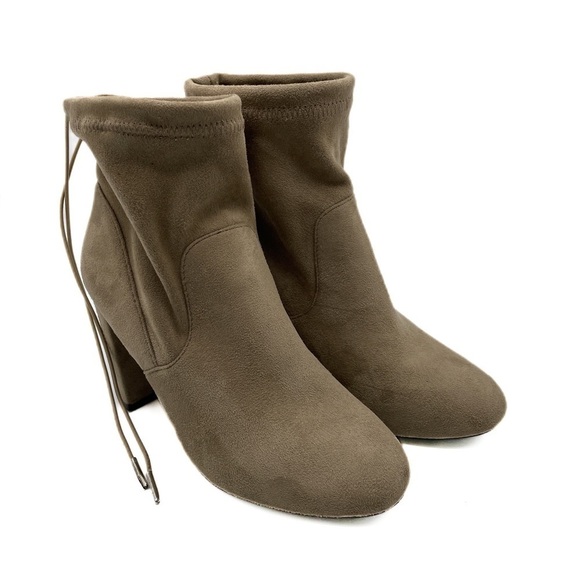 Qupid Taupe Faux Suede Ankle Sock Tie back Booties size 7 - Picture 1 of 9